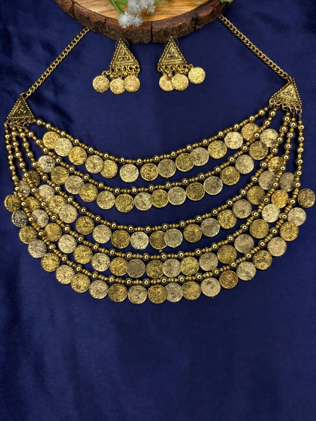 Gold-Plated Antique Coin Layered Statement Necklace Jewellery Set