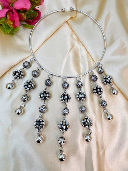 Women Oxidised Silver-Plated Boho Fringe Choker Necklace