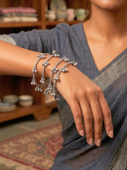 Oxidised Silver-Plated Kashmiri Ghungroo Bangle Set