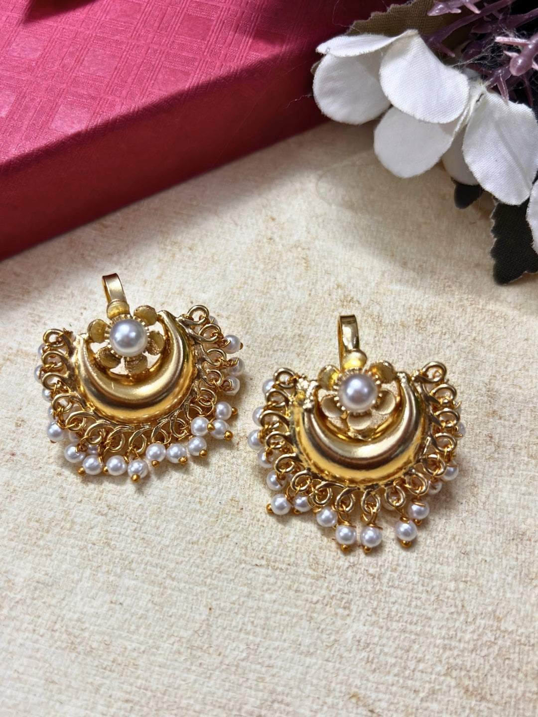 Gold-Plated Stone-Studded & Pearls Bugadi Earrings