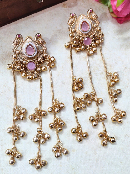 Gold-Plated Kundan & Ghungaroo Beaded Kashmiri Drop Earrings