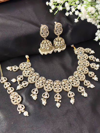 Gold-Plated Kundan -Studded & Beaded Studded Bridal Jewellery Set