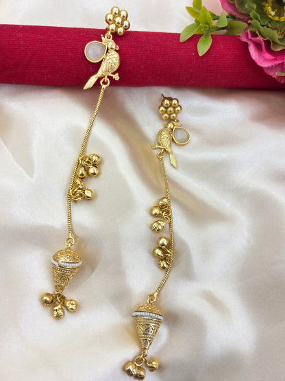 VIVAZS Gold Plated Kashmiri Long Drop Earrings (GREEN)