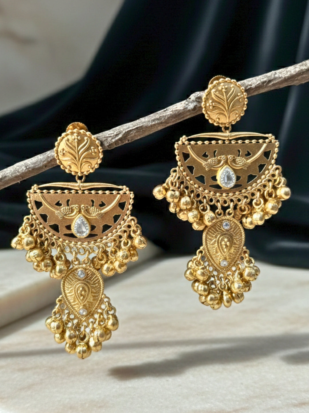 Gold-Plated Peacock Chandbali Earrings