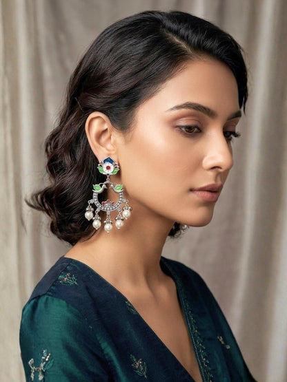 VIVAZS Silver-Plated Contemporary Drop Earrings