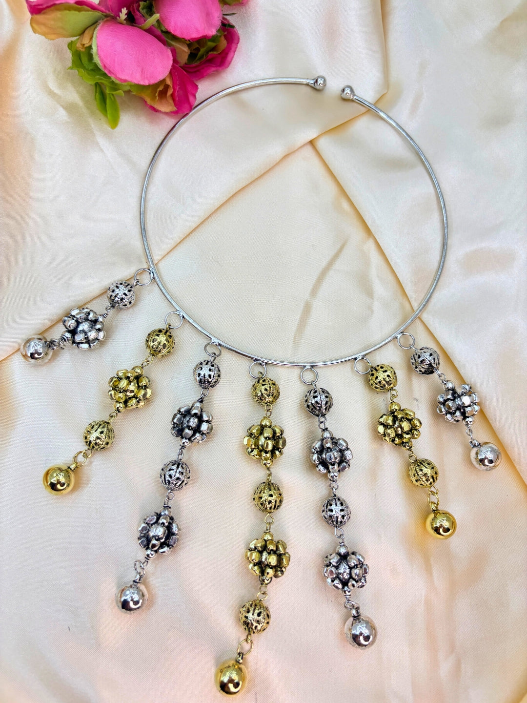 Women Oxidised Silver-Plated Boho Fringe Choker Necklace