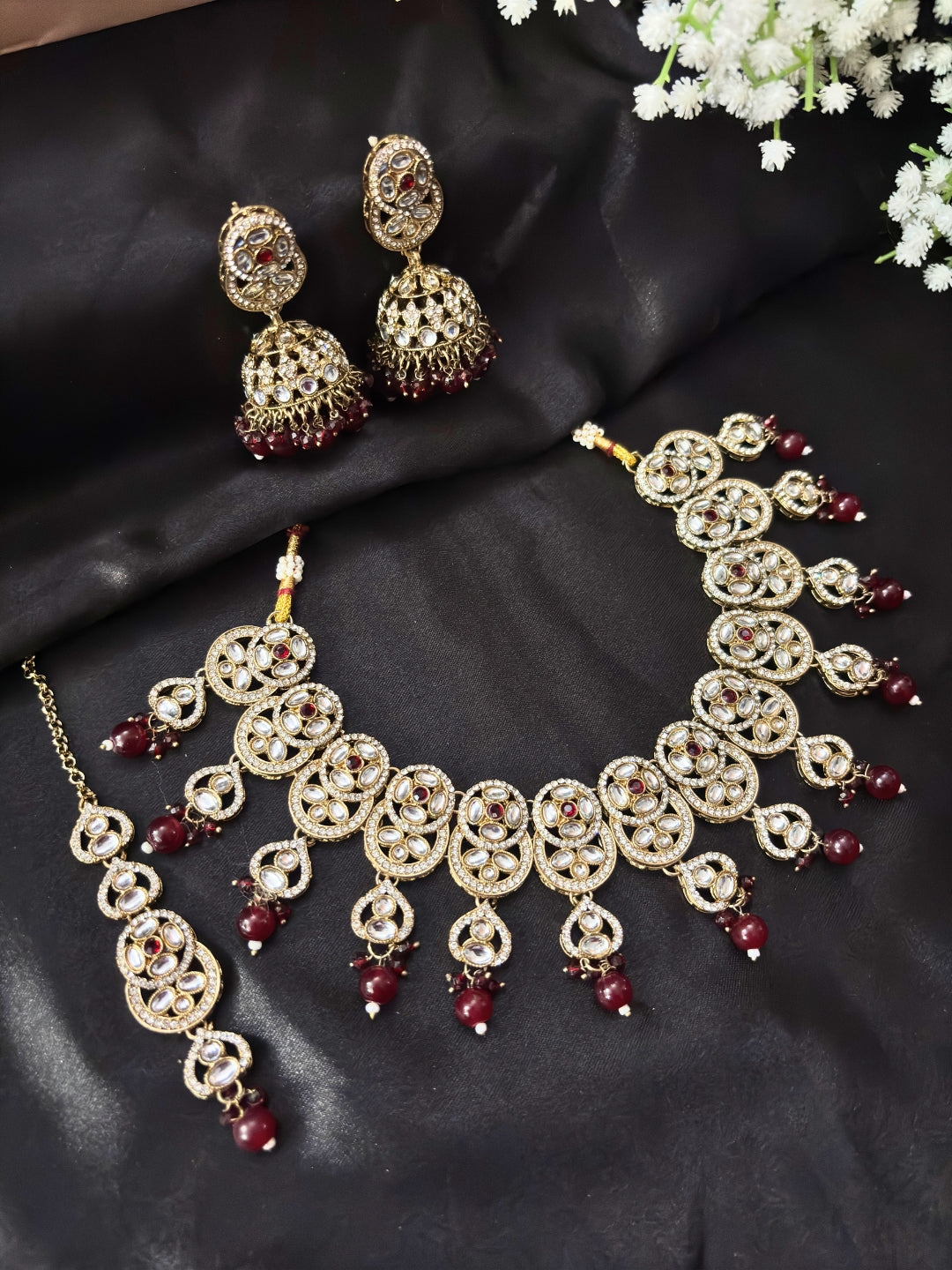 Gold-Plated Kundan -Studded & Beaded Studded Bridal Jewellery Set
