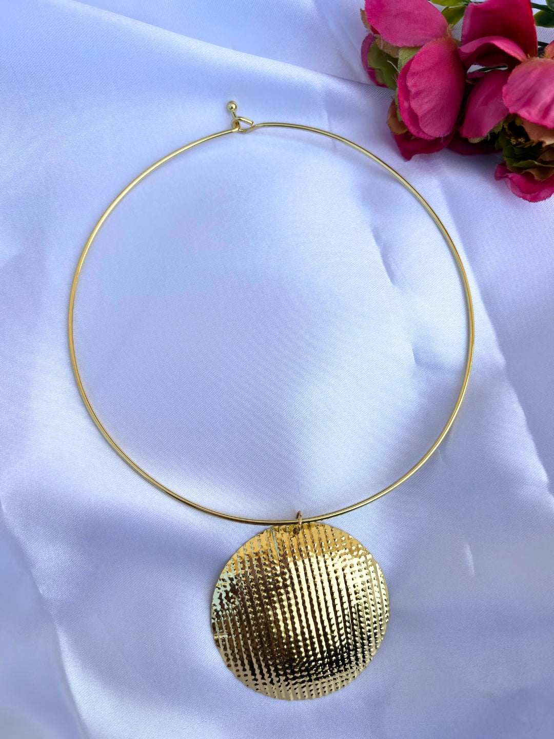 Gold-Plated Textured Statement Choker Necklace