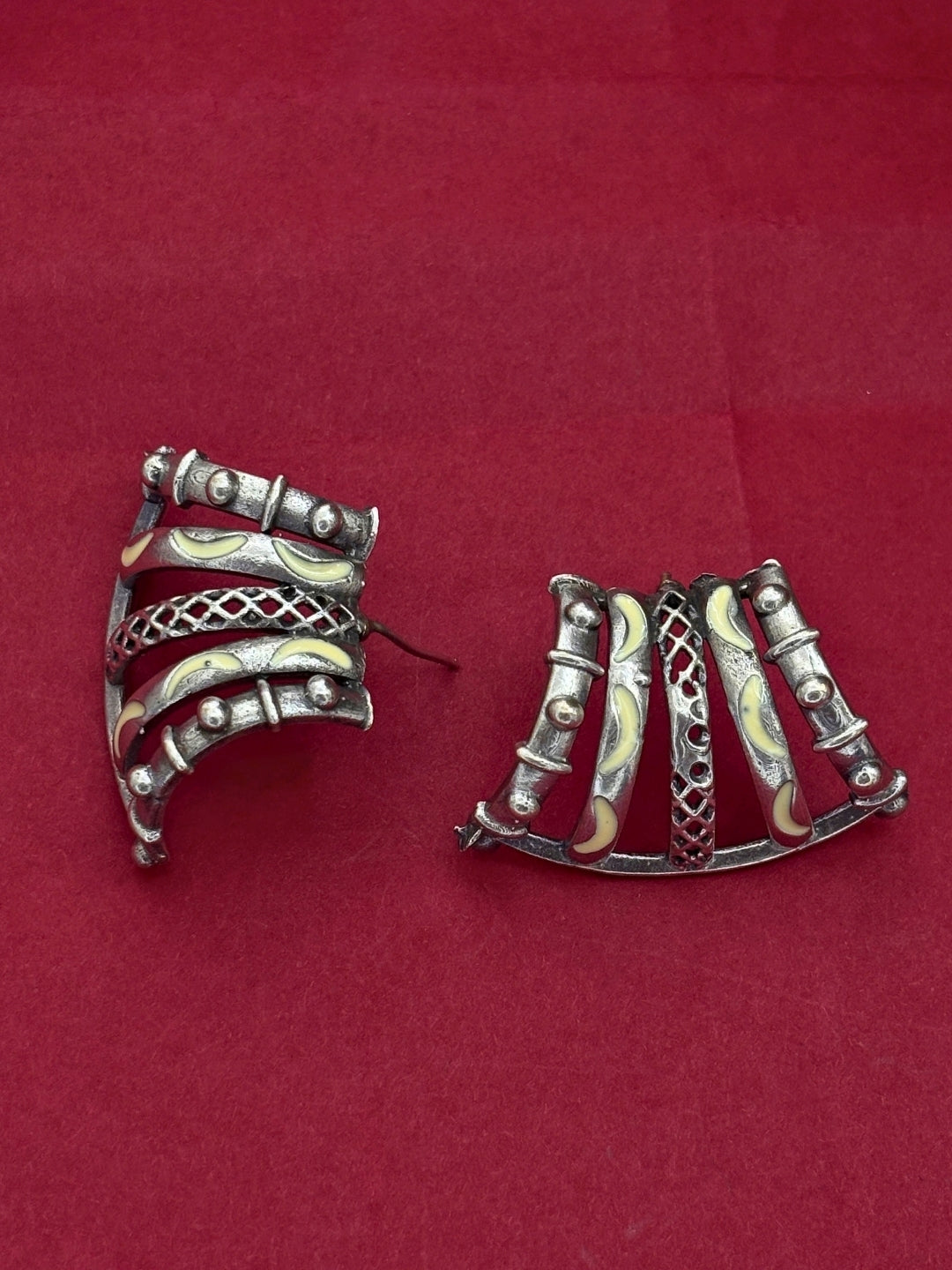 Oxidised Silver-Plated Crescent Design Stud Earrings