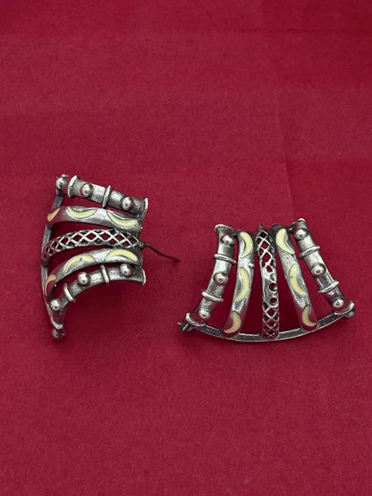 Oxidised Silver-Plated Crescent Design Stud Earrings