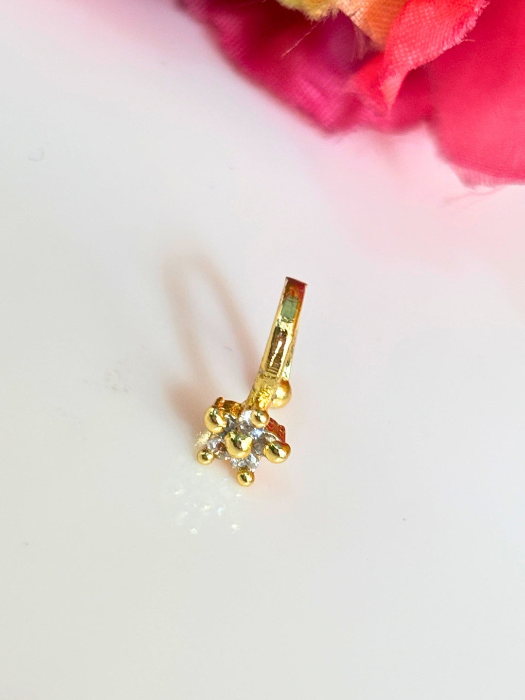 22K Gold-Plated Cubic Zirconia Studded Floral Nosepin