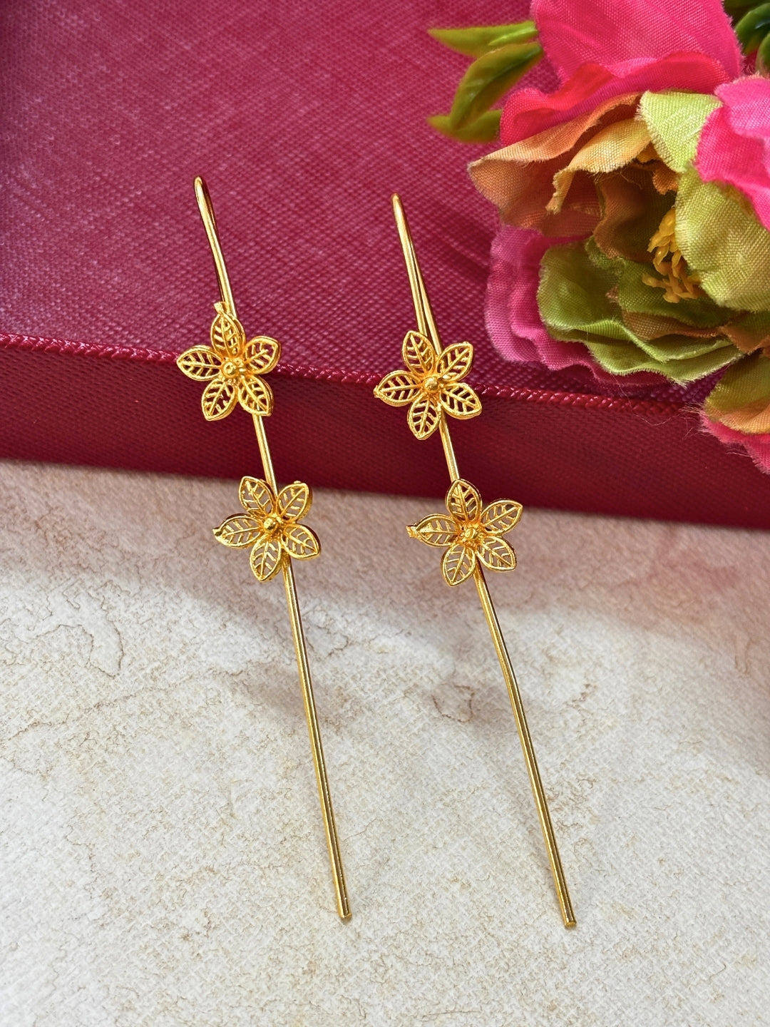 Contemporary Gold-Plated Flower Ear Cuff Earrings