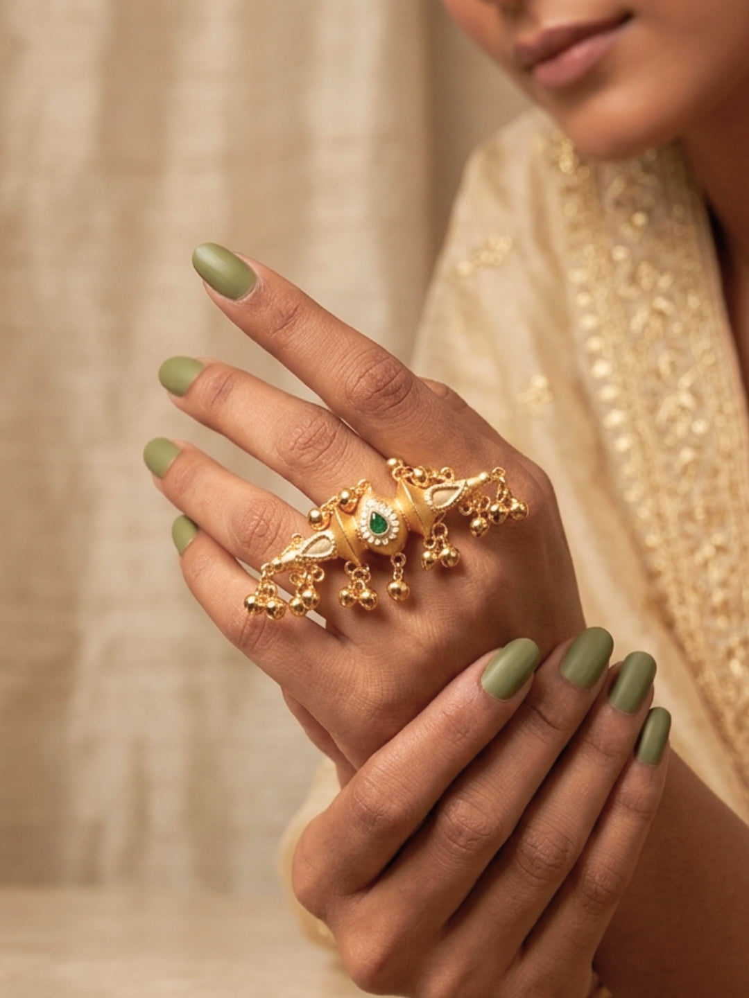 Gold-Plated Red Stones Studded Finger Ring
