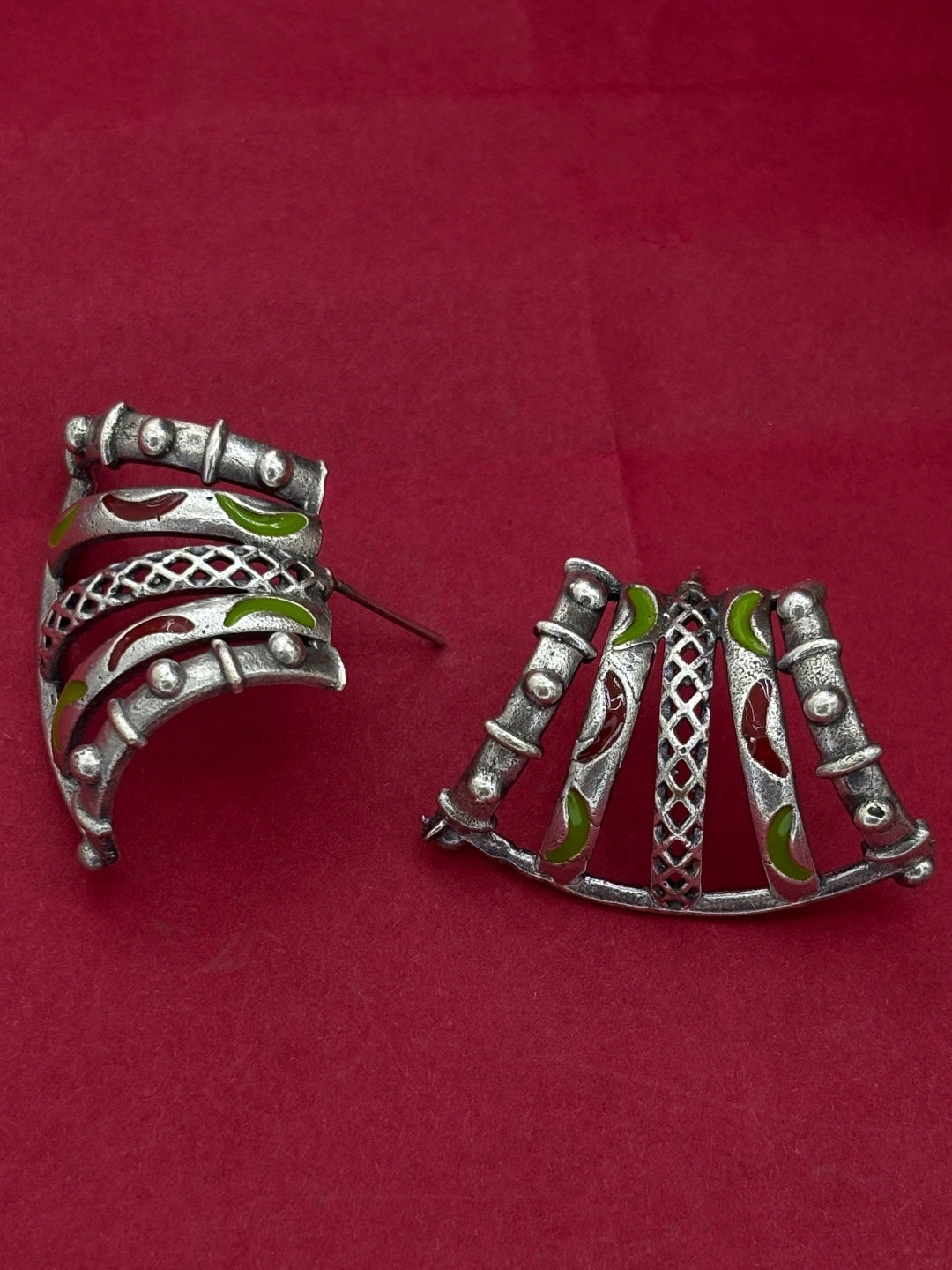 Oxidised Silver-Plated Crescent Design Stud Earrings