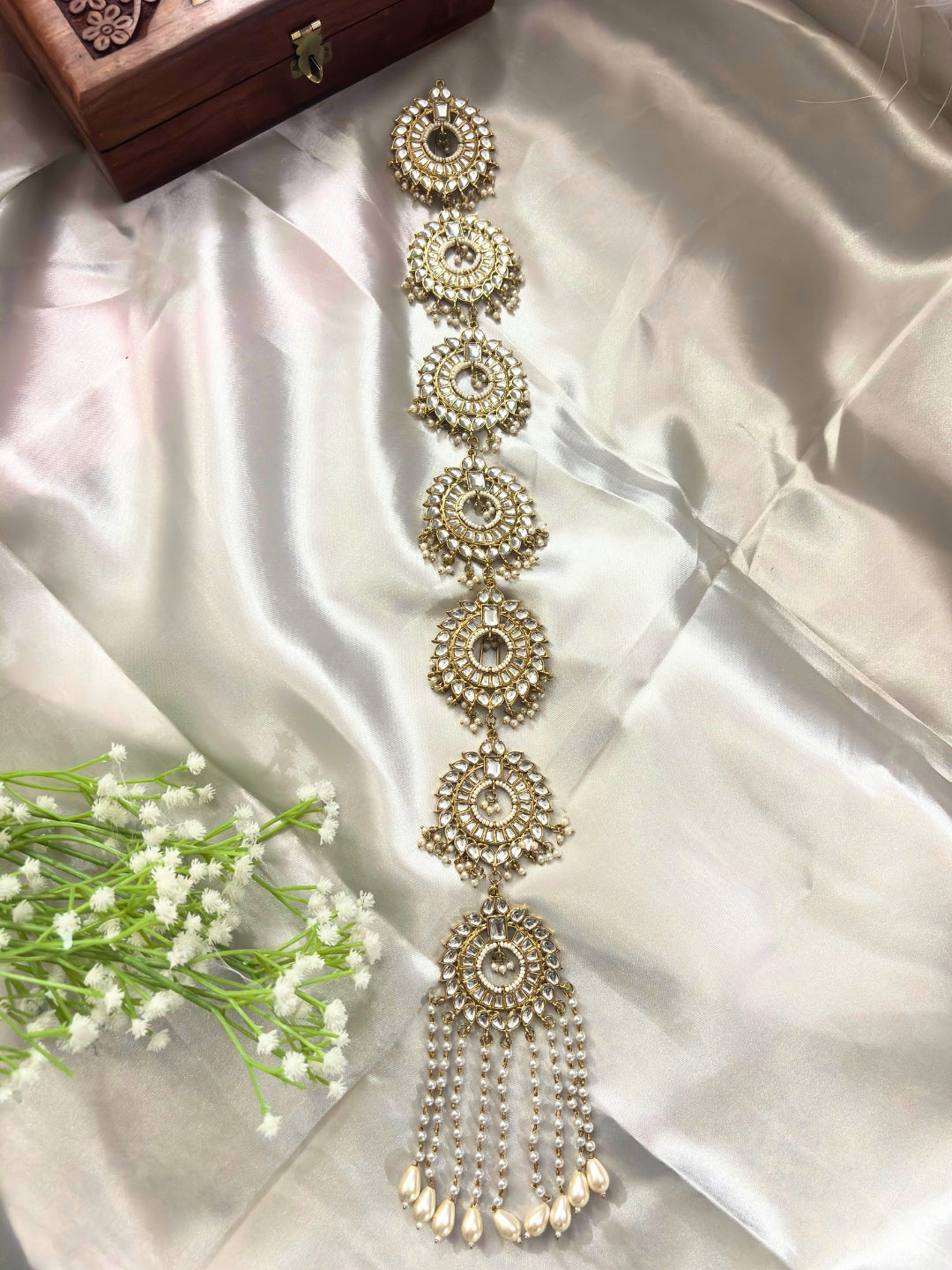 Bridal Gold-Plated Kundan Multi-Layer Hair Braid Accessory