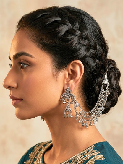 VIVAZS Oxidised Contemporary Kaanchain Earrings