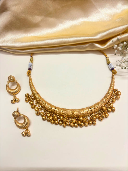 VIVAZS Golden Choker Necklace Ghungaro Jewellery Set