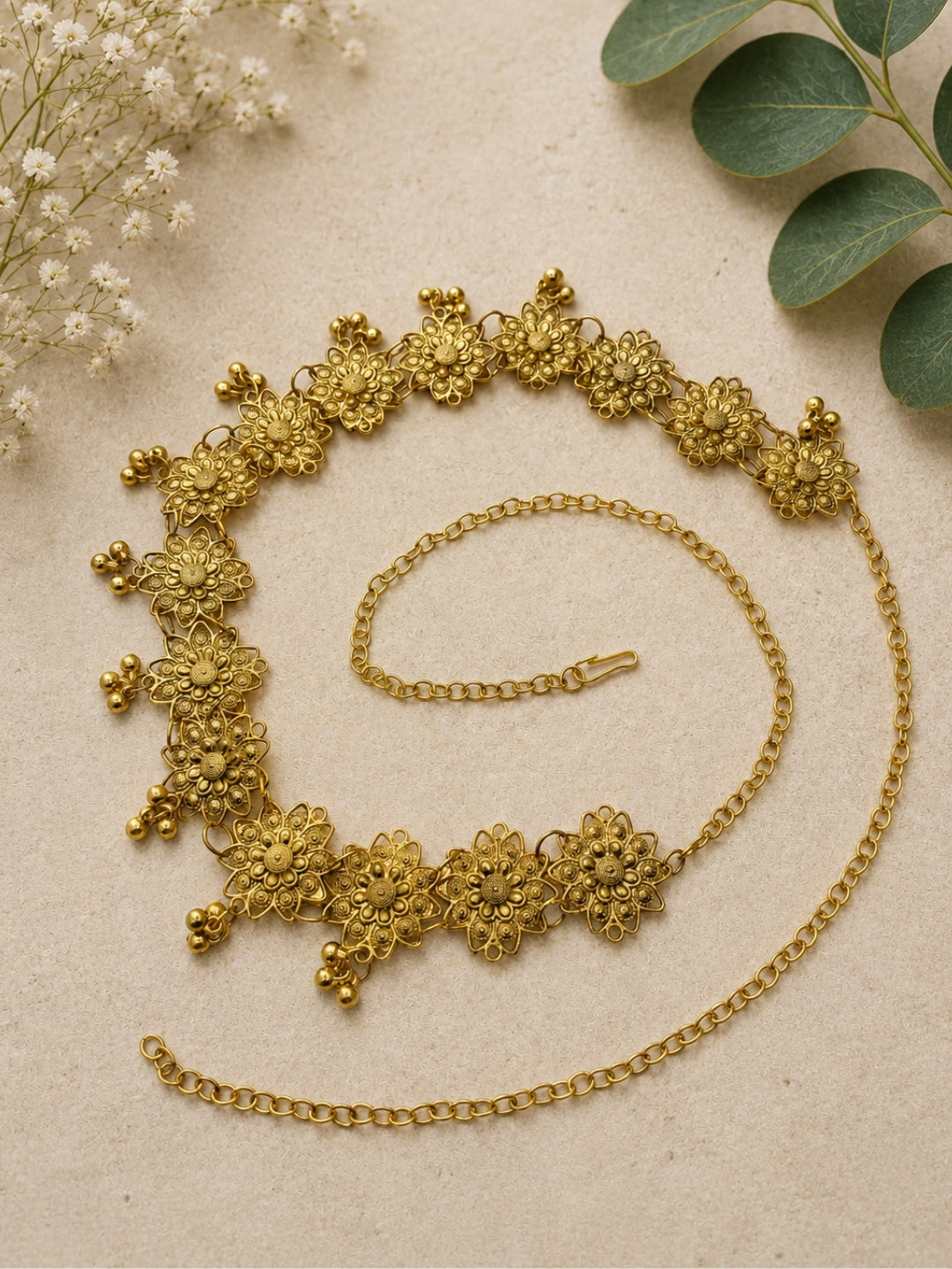 Women Gold-Plated Floral Antique Waist Belt Kamarbandh