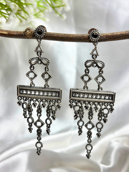 Oxidised Silver-Plated Geometric Contemporary Drop Earrings
