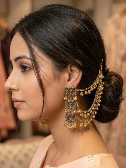 VIVAZS Oxidised 3 Layered EarChain Drop Earrings