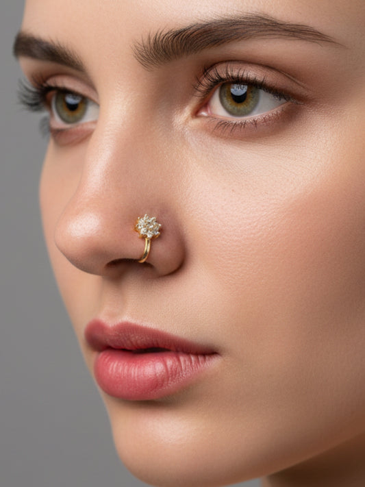 22K Gold-Plated Cubic Zirconia Studded Floral Nosepin