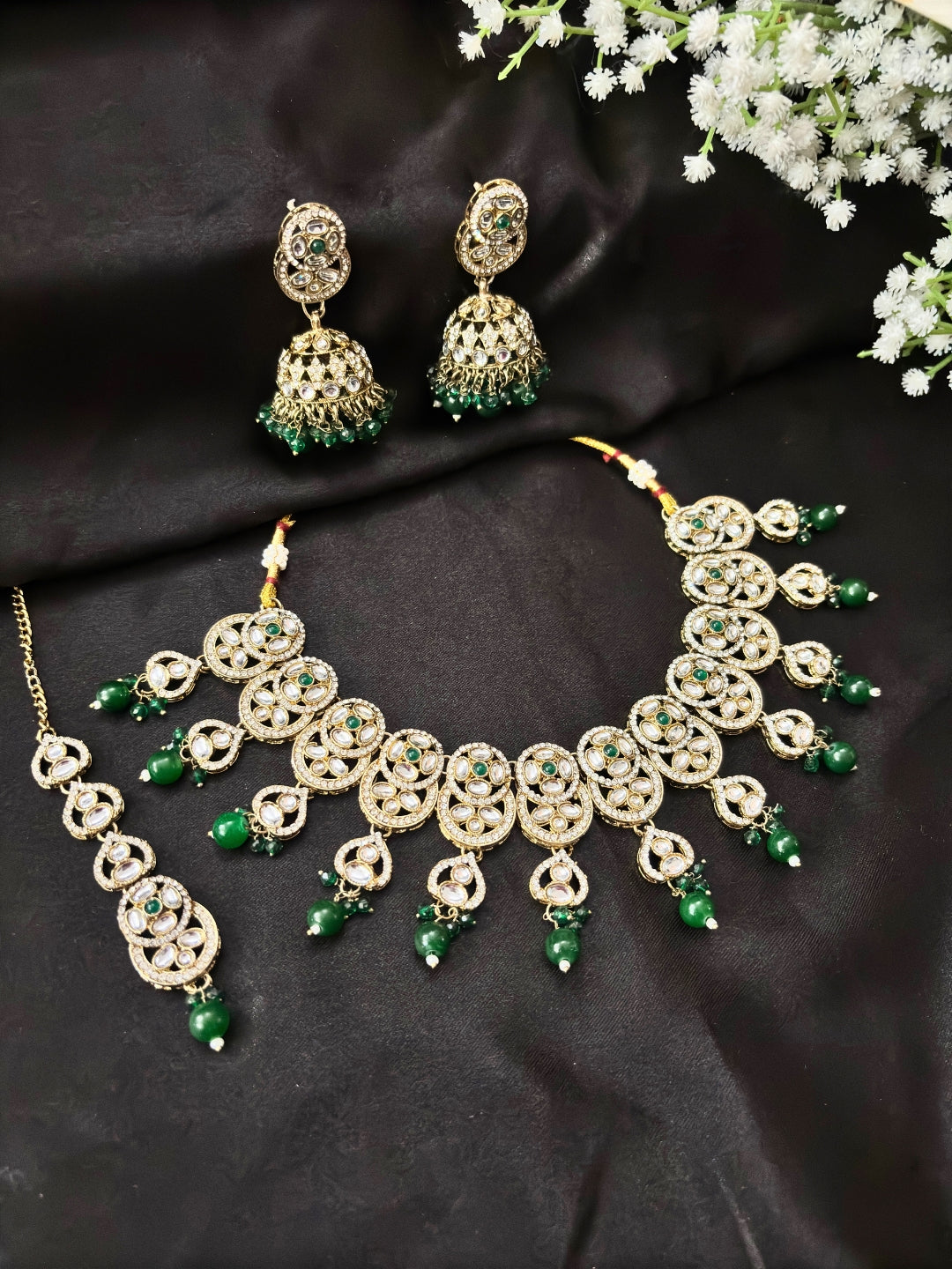 Gold-Plated Kundan -Studded & Beaded Studded Bridal Jewellery Set