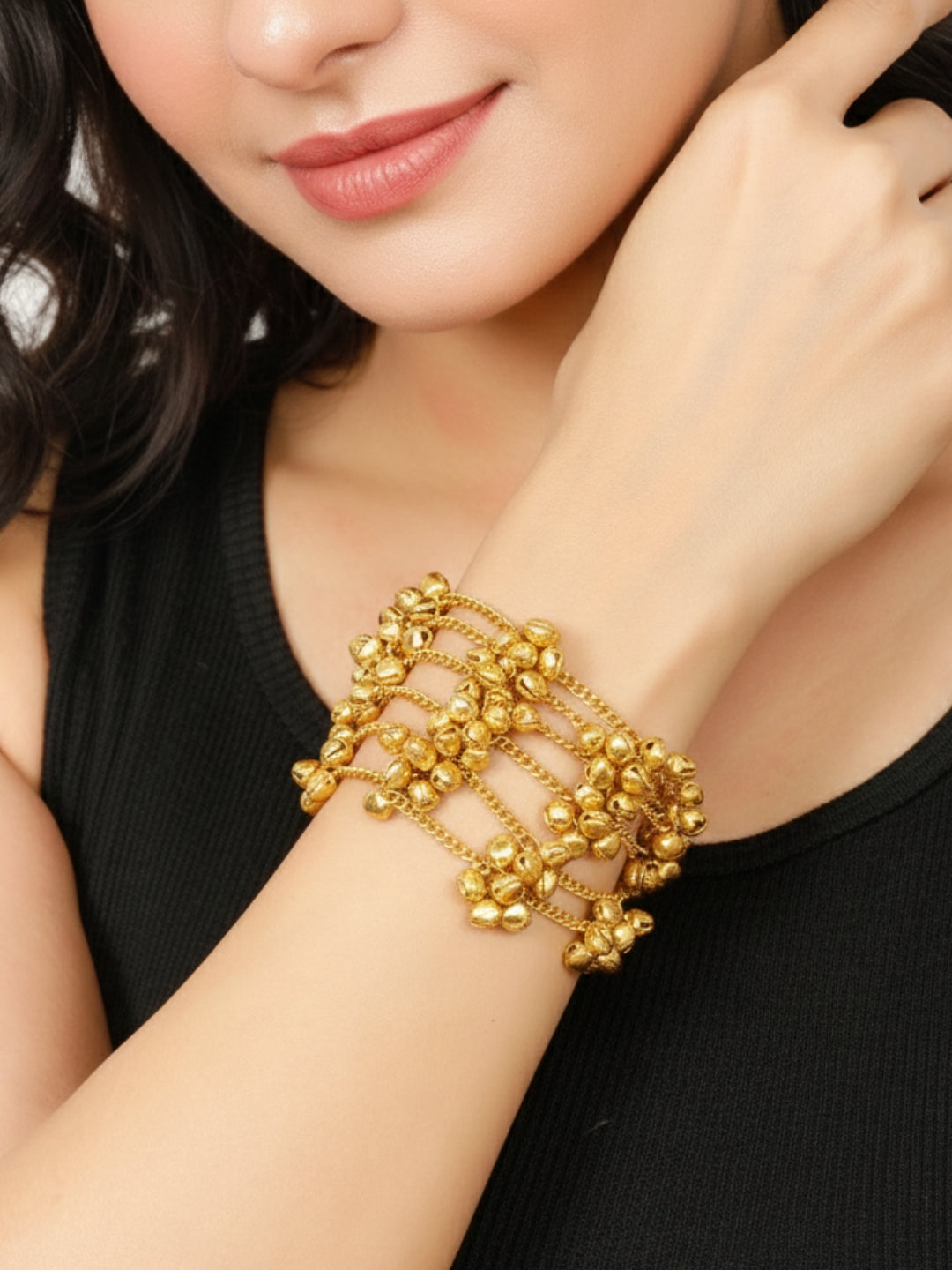 VIVAZS Oxidised Gold-Plated Multi-Layered Chain Bracelet with Gungaroo