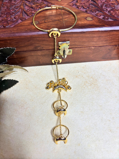 Gold Plated Chand Ghungroo Hathphool Kashmiri Bangle Bracelet Set