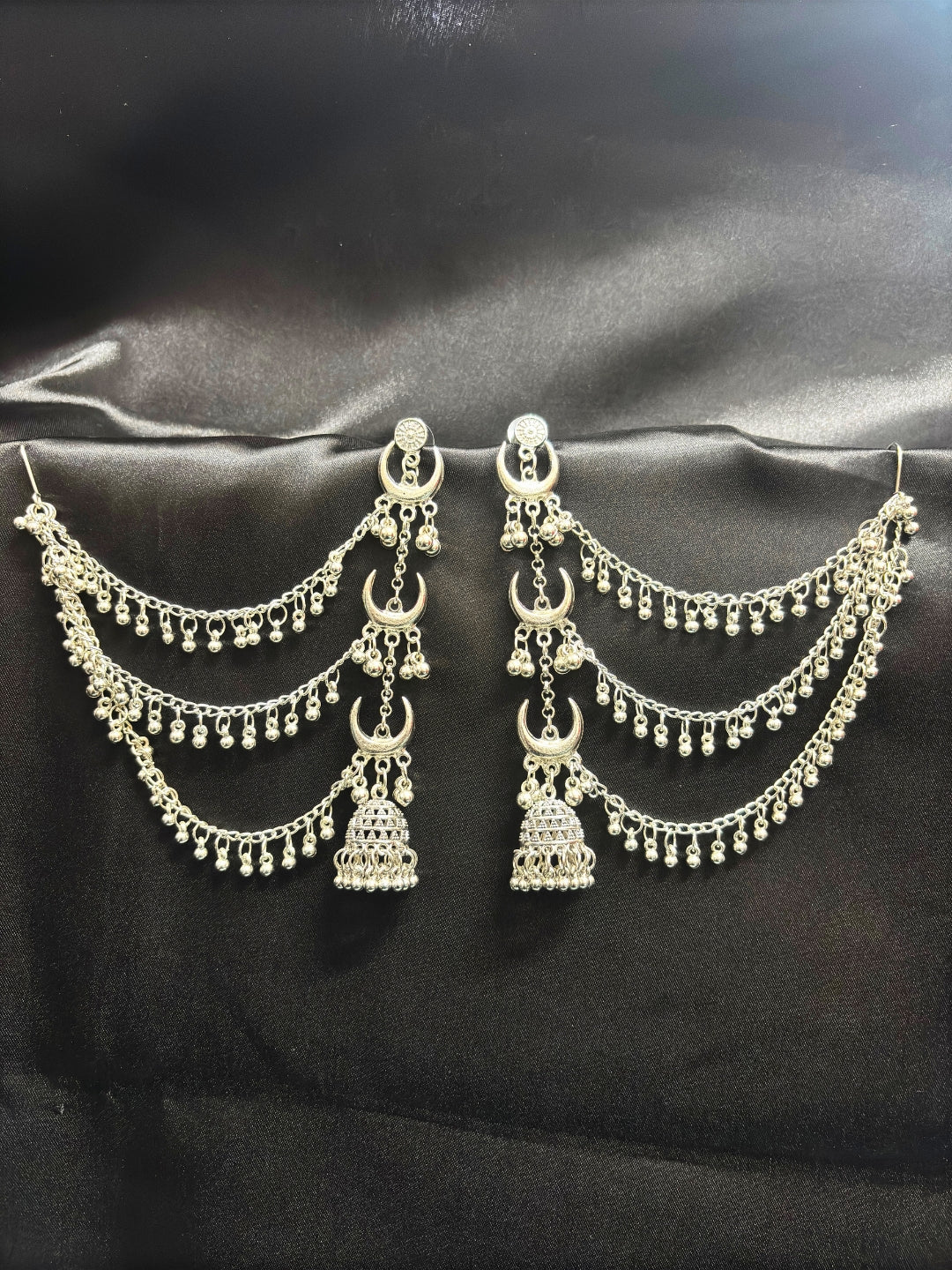 VIVAZS Oxidised Statement Kan Chain Earrings