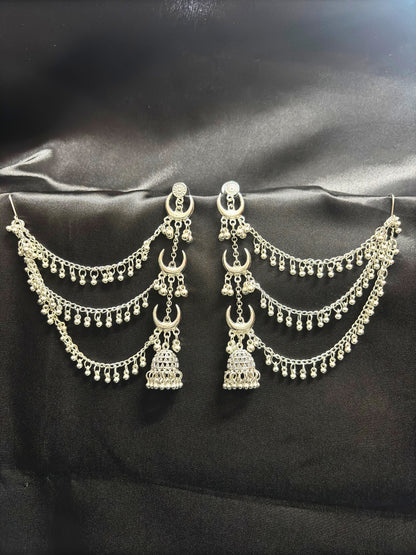 VIVAZS Oxidised Statement Kan Chain Earrings