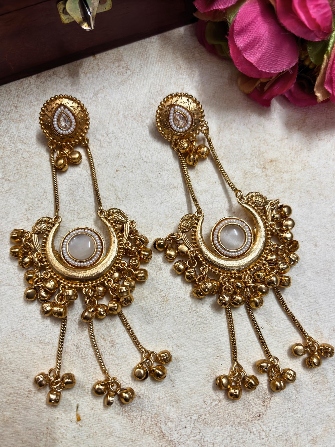 VIVAZS Kashmiri Gold Plated Drop Earrings