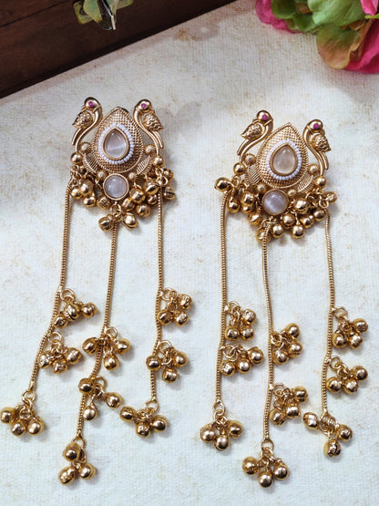 Gold-Plated Kundan & Ghungaroo Beaded Kashmiri Drop Earrings