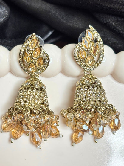 Gold-Plated Kundan & Crystal Studded Dome Jhumka Earrings