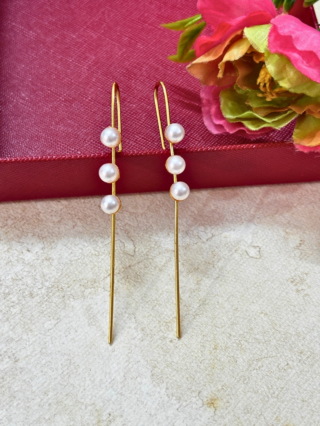 Gold-Plated Classic Pearl Ear Cuff Bugadi Earrings