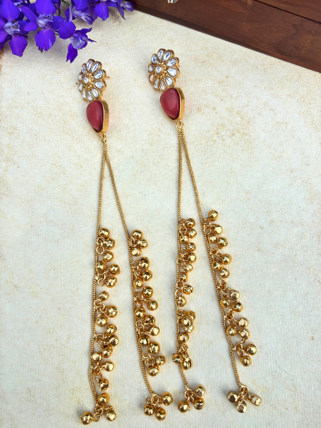 VIVAZS Kashmiri Long Drop Floral Earrings