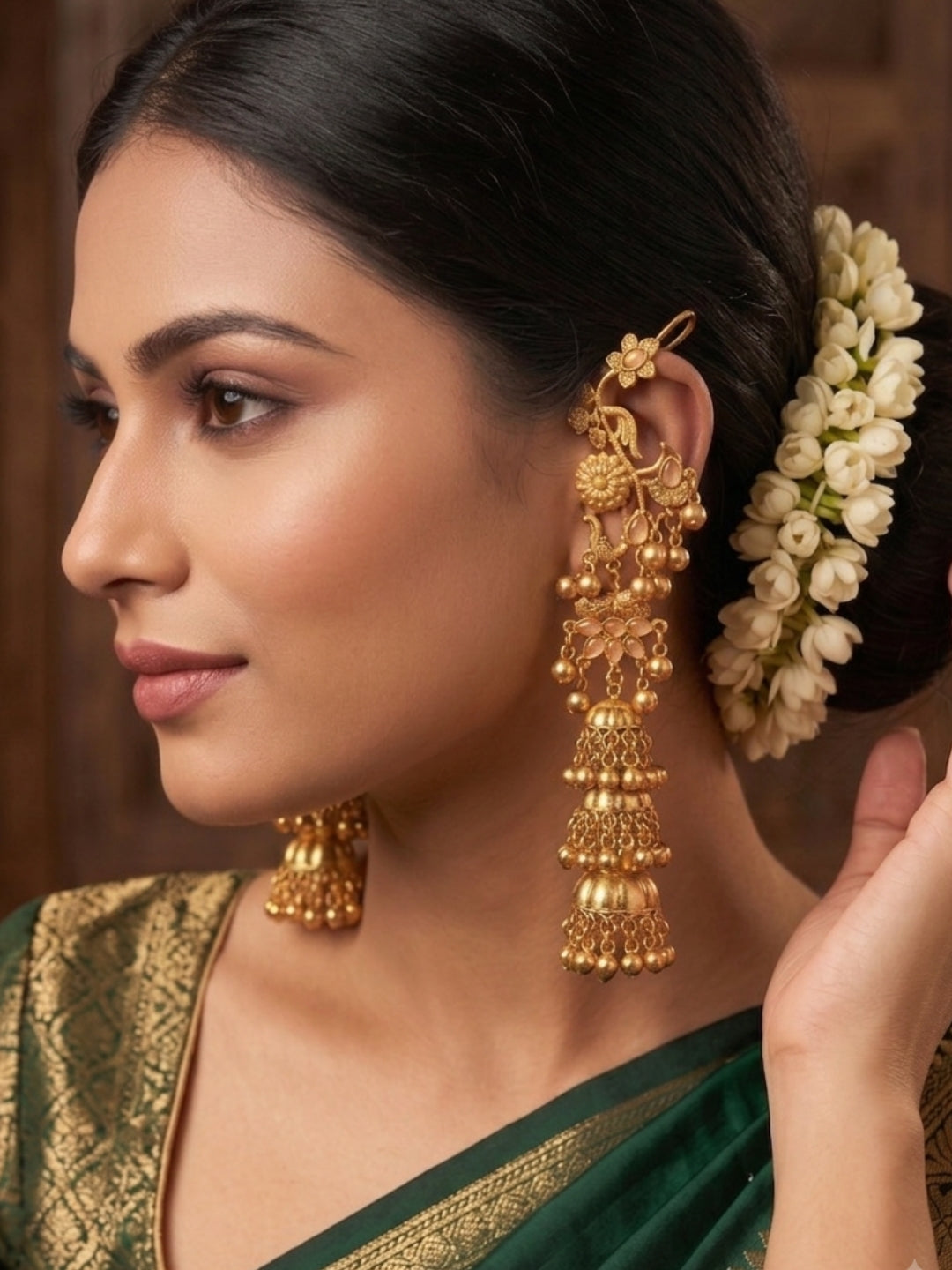 VIVAZS Kashmiri Drop earcuff Earrings Jhumkas (peach)