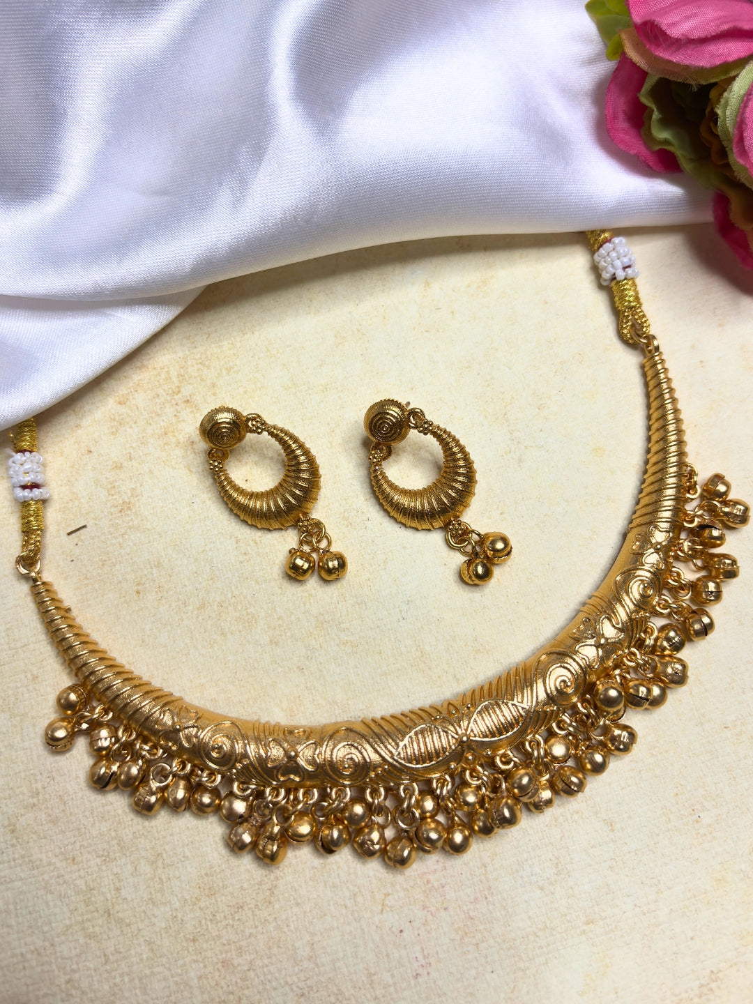 VIVAZS Golden Choker Necklace Ghungaro Jewellery Set