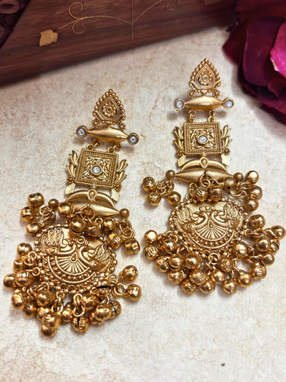 Gold-Plated Peacock Chandbali Earrings