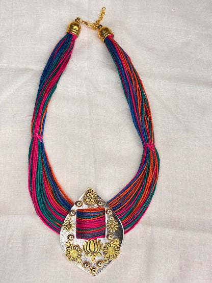 Gold-Plated Oxidised Statement Multi Thread Jute Necklace