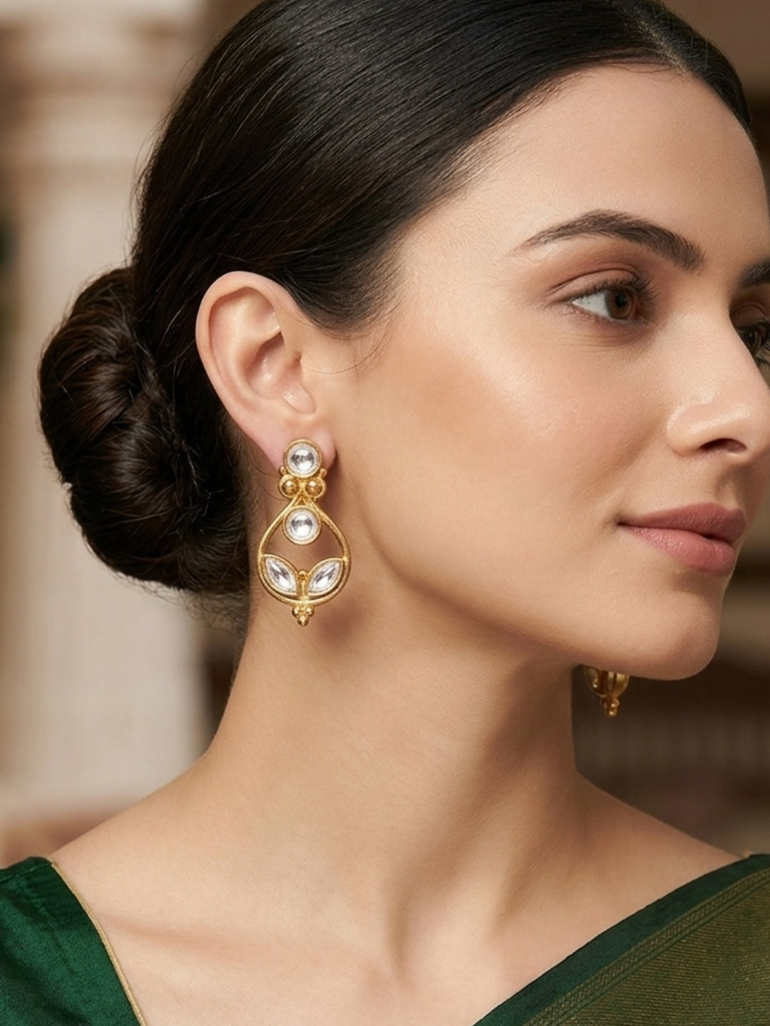Gold-Plated Contemporary Stud Drop Earrings