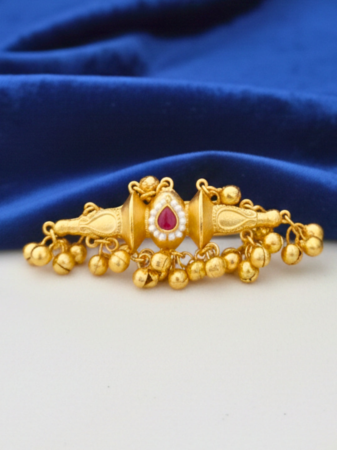 Gold-Plated Red Stones Studded Finger Ring