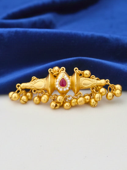 Gold-Plated Red Stones Studded Finger Ring