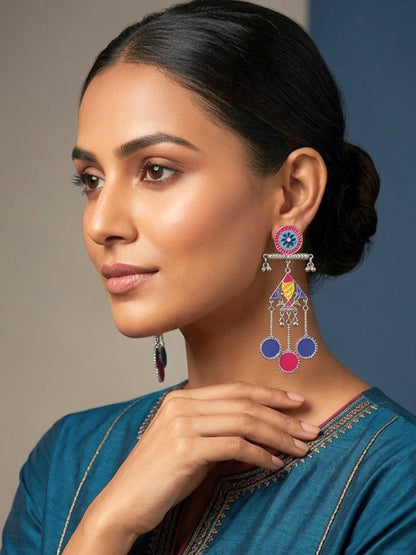 VIVAZS Colorful Enamel Pearl Drop Earrings
