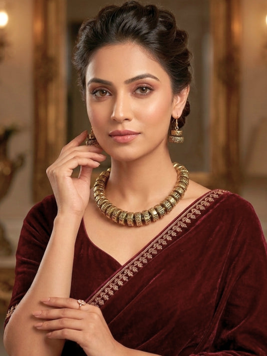 Silver & Gold-Plated Oxidized Beaded Choker Necklace set