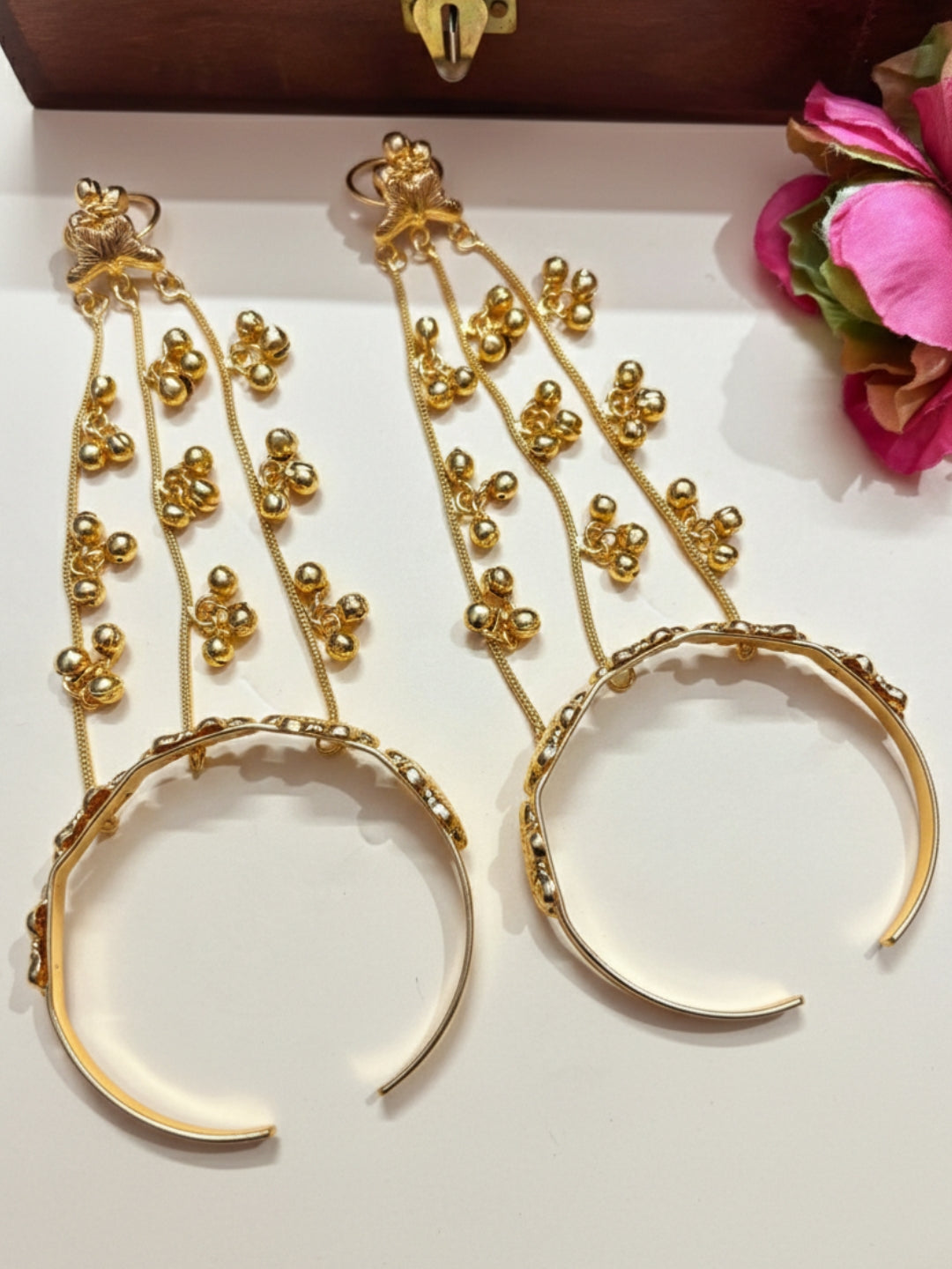 Gold-Plated Handcrafted Butterfly Finger Ring Hathphool Bracelet