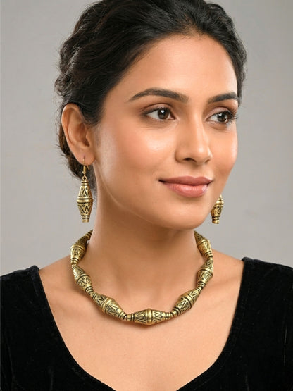 VIVAZS Oxidised Silver Statement Choker Jewellery Set
