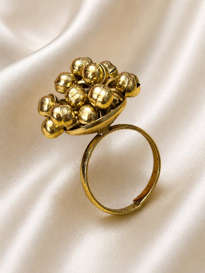 Women Gold-Plated Ghungroo Statement Adjustable Ring