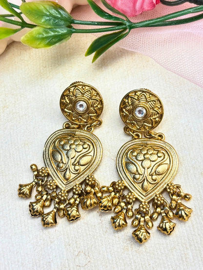 Gold-Plated Floral Drop Statement Earrings