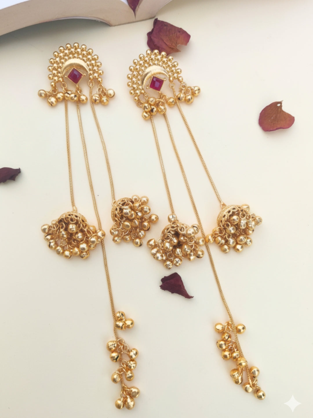 VIVAZS Kashmiri Long Drop Earrings (Red)