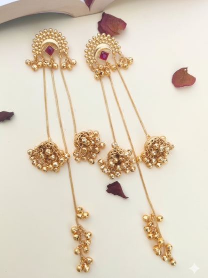 VIVAZS Kashmiri Long Drop Earrings (Red)